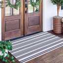 Blue and White Outdoor Rug 24'' x 51''Front Porch Rug Hand-Woven Machine Washable Indoor Layered Door Mats for Entryway/Bedroom