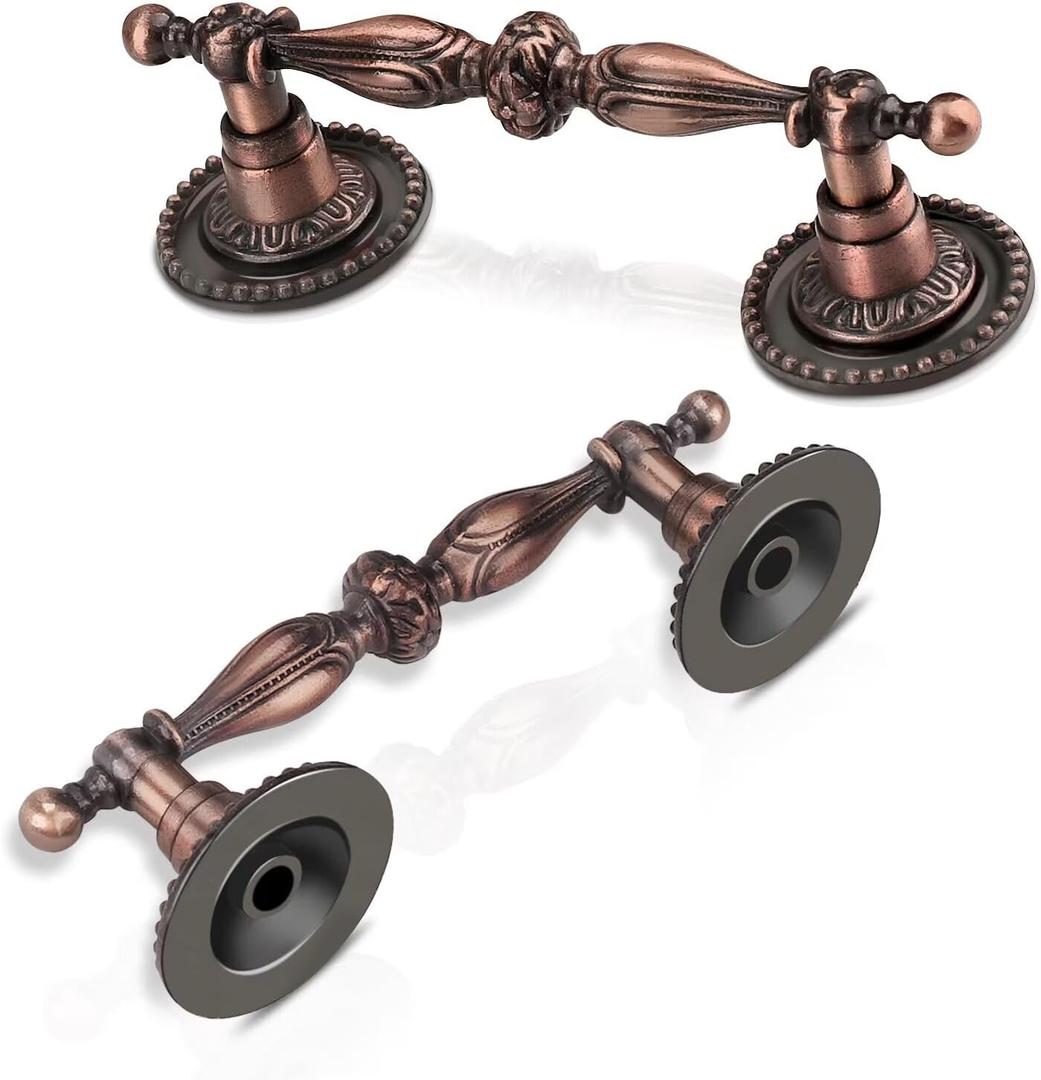 Antique Copper Cabinet Pulls 2.5 Inch, Vintage Drawer Pulls Dresser Pulls 10 Pack, Antique Cabinet Hardware, 3 1/2 Inch Overall Length