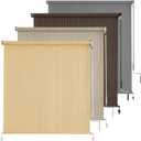 AOSKY Porch Screens for Patios Outside Outdoor Privacy, Cordless Sun Shades Roll Up Blinds with Spliced Pole Design, UV Blocking for Deck, Balcony, Backyard (72x72 Inch, Wheat)