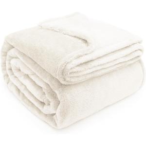 DEZ FURNISHINGS Ultra Soft Plush Fleece Throw Blanket, Double Sided Cozy Thick Warm Blanket for Sofa & Bed, King (108" x 90"), Ivory