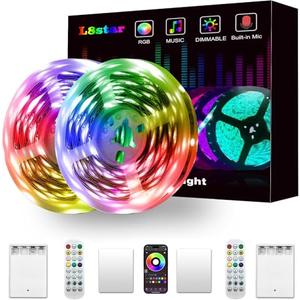 L8star Battery Powered Led Strip Lights, 2x16.4Ft (32.8Ft),Two Sets of Strip Light with 4 AA Battery Box/USB RGB LED Lights, Remote and APP Control
