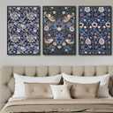 Large Framed Wall Art Flower Pattern by William Morris, Blue Floral Wall Pictures 24"x36"x3 Plants Painting Prints Botanical Canvas Artwork for Living Room Bedroom Home Office Kitchen Decor
