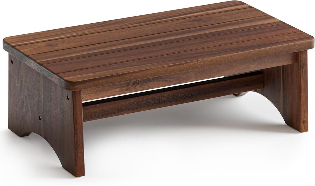 Extra Wide 26in Wooden Step Stool, Heavy Duty One Step Stool for Adults and Seniors, Holds Up to 550 lbs, Reinforced Cross Bar, Non-Skid Surface (Walnut)