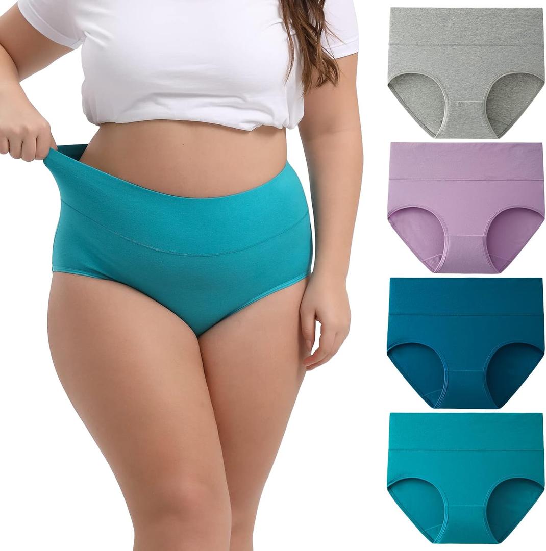 INNERSY Women's Plus Size XL-6XL Cotton Underwear High Waisted Briefs Panties 4-Pack (5X-Large)