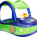 iGeeKid Inflatable Baby Pool Float with Canopy, Safty Seat for Infant Baby Swim Float Rings Car Shaped Swimming Pool Floaties for Babies Toddler Age of 6-36 Months (Blue)