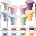 Funnymoom 8 Pcs Collapsible Travel Cups with Lids 7 oz Silicone Folding Camping Cup Reusable Drinking Cup Sets for Outdoor Hiking Camping and Travel(Macaron Colors)