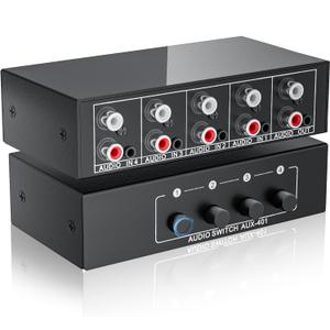 3.5mm Aux + RCA L/R Audio Switch Box 4 in 1 Out Bidirectional, BolAAzuL Stereo Audio Switcher Selector 4X1 Passive a/b Analog Audio Selector No Power Need
