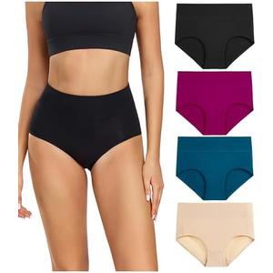 wirarpa Women's Cotton Underwear High Waisted Ladies Panties Full Coverage Briefs 4 Pack (Regular & Plus Size) XL