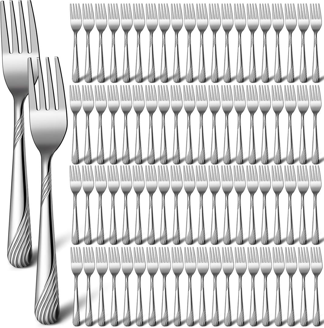 Bokon 200 Pieces Dinner Forks Bulk Set 6.9 Inches Stainless Steel Silverware Durable Table Forks Set for Home Restaurant Kitchen Dishwasher Safe (Stylish)