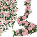 U'Artlines 3 Pack Artificial Pink Rose Vines Floral Garlands Total 19.5 Ft Fake Vine Silk Flower Garland for Indoor Outdoor Home Wedding Arch Garden Wall Decoration