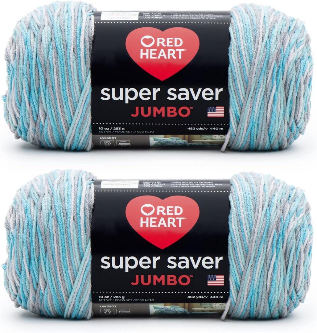 Red Heart Super Saver Jumbo Icelandic Yarn - 2 Pack of 283g/10oz - Acrylic - 4 Medium (Worsted) - 482 Yards - Knitting/Crochet