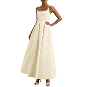 PRETTYGARDEN Cocktail Dresses for Women 2026 Spring Elegant Ruffle A Line Long Flowy Summer Formal Wedding Guest Maxi Dress (Beige,Large)