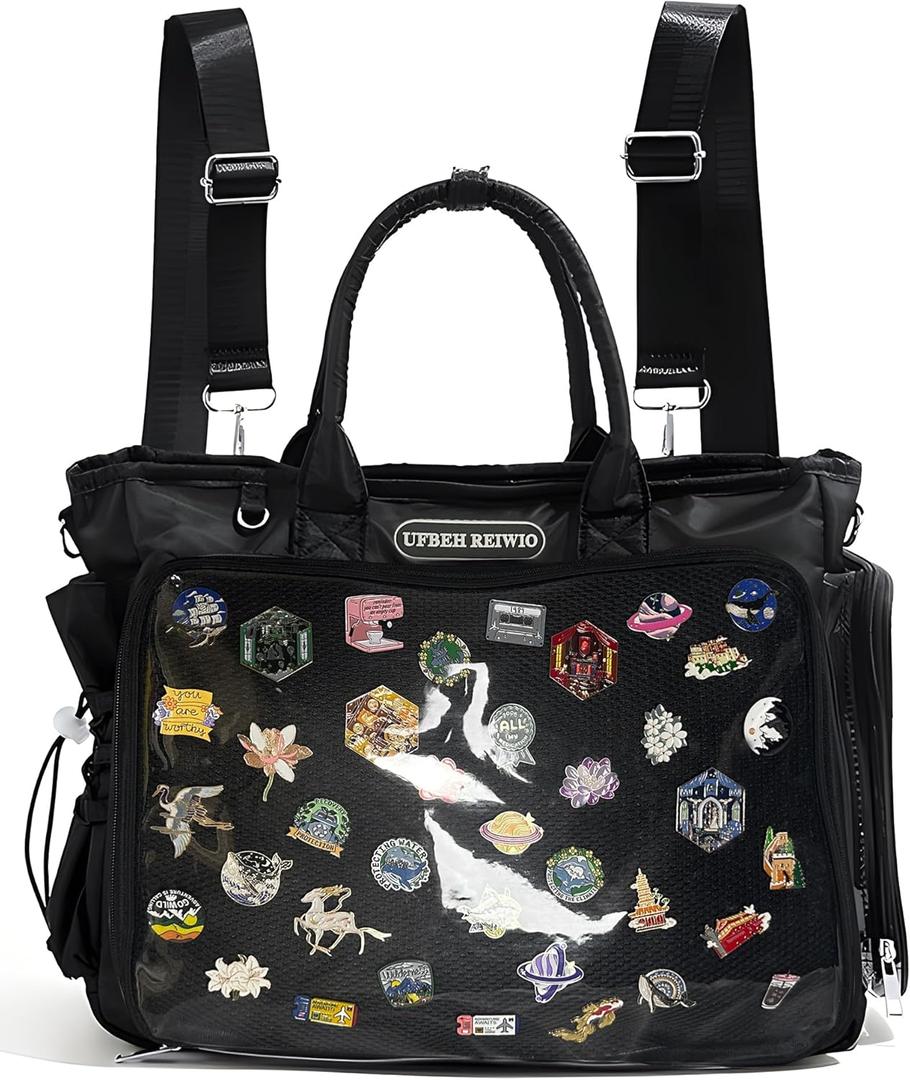 Large Ita Backpack Shoulder Tote Bag Crossbody Handbags with Insert,kawaiI Ita Purse,for Pin Display,Kpop Fan Anime (Pins NOT Included) (Black)
