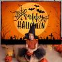 Mocsicka Happy Halloween Backdrop Orange Night Moon Graveyard Background Spooky Pumpkin Spider Web Halloween Party Cake Table Decoration Banner Photo Booth Props (8x6ft)