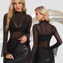 BBX Lephsnt Women Mesh Tops Rhinestone Tops Long Sleeve Sheer Blouse See Through Shirt Sparkle Glitter Shirts Lace Tops (Black, L)