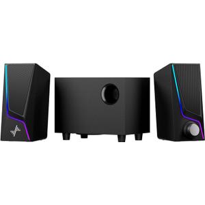 Nylavee Computer Speakers with Subwoofer, 2.1 Hi-Fi PC Speakers System with 6 Lighting Modes, Enhanced Bass, Plug and Play, USB/USB-C Powered and 3.5mm Aux in for Desktop, Monitor, Laptop, Tablet