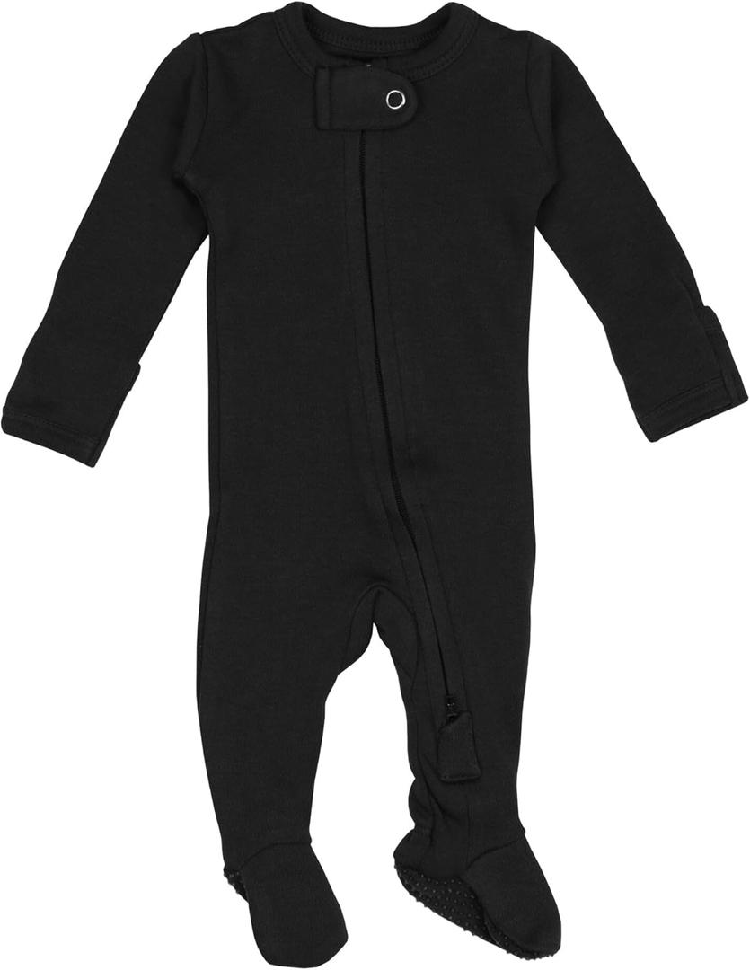 L'ovedbaby Baby Organic 2-way Zipper Footie (Black, NewBorn)
