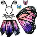 yamisan Butterfly Costumes for Girls, Kids Butterfly Wings with Skirt Dress Up for Halloween Party Costume Set (Pink)