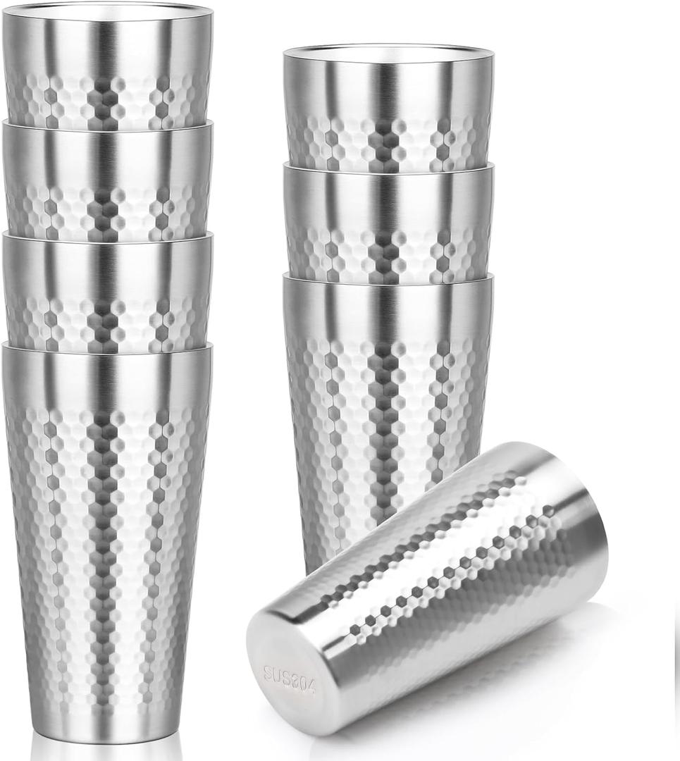 Metal Cup, 19 oz Insulated Tumbler, 8 Pack Double Wall Unbreakable Stackable Water Tumblers Premium Insulated Stainless Steel Cups Drinking Glasses for Home Travel Camping Outdoor (diamond-patterned)