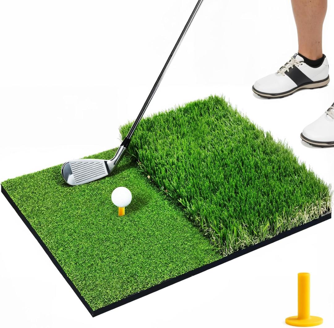 Golf Hitting Mat,Golf Mat for Practice Indoor/Outdoor, High-Elasticity Artificial Turf Mat, Portable Golf Swing Training Mat for Garage Simulator Chipping Driving Training, 16"*23"-10MM