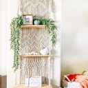 SnugLife Macrame Wall Hanging Shelf - 3 Tier Wall Plant Hanger Shelves with Handmade Woven Rope - Boho Shelves Organizer for Kitchen, Bathroom, Home Storage, Floating Plant Shelf (Pine Wood)