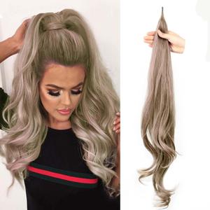 32inch Flexible Wrap Around Ponytail Extension,Long Wavy Curly Hair Extensions Natural pony tail Synthetic Hairpiece for Women Daily Use#M8/25