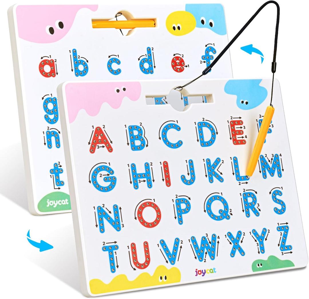JoyCat Magnetic Letter Tracing Board, 2-in-1 Double-Sided ABC Magnets for Kids Ages 3-5, Uppercase & Lowercase Letter Writing Practice - Preschool Learning Toys, Road Trip Car Activities for Toddlers
