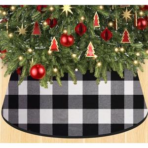 WUPIOS Christmas Tree Collars for Artificial Trees Black Xmas Tree Collar White 28inch Trees Collar Vintage Buffalo Plaid Christmas Tree Collars Large Christmas Tree Skirt for Rustic Farmhouse Xmas