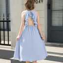 Girls Dresses Tween Halter Tie Back Tiered Ruffle A-Line Flowy Dress Summer Sleeveless Sundress Size 5-14 Years (Blue)