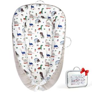 Baby Lounger - Baby Lounger for Newborn 0-24 Months, Breathable Pure Cotton Baby Nest Lounger Cover, Baby Registry Newborn Essentials Gifts, Portable Floor Tummy Time Lounger for Home & Travel (Grey Dinosaur)