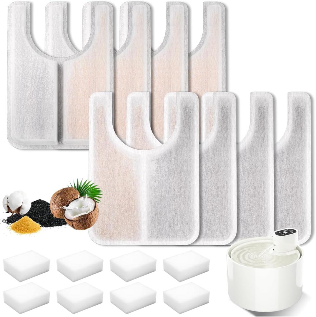 Ceramic Cat Water Fountain Automatic Pet Water Dispenser Pet Drinking Fountain Filters(16 Filter Cartridges + 8 Sponges)