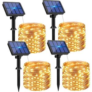 4 Pack Solar String Lights Outdoor - 320LED 132FT Solar Fairy Lights Waterproof 8 Modes, Copper Wire Solar Powered Twinkle Lights for Outside Tree Garden Christmas Wedding Party Decor (Warm White)