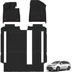 3W Floor Mats for Toyota Sienna 2021-2026 LE/XLE (Only for 8 Seat), TPE All Weather Custom Fit Floor Liner for Sienna Accessories 1st, 2nd and 3rd Row with Red Accent