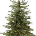 National Tree Company 3 ft Pre-Lit Nordic Spruce Mini Artificial Christmas Tree, Burlap Base, Red Bow, 50 Clear LED Lights, 363 Tips, Timer, Green