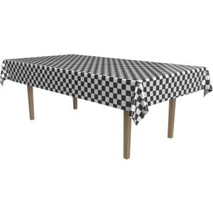 Beistle Checkered Tablecover  Black and White Rectangular Plastic Tablecloth, Disposable Table Decoration for Racing, Sports, 1950s Diner, and Rock & Roll Themed Parties, 54" x 108"
