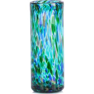 9.45" Tall Teal Vase Hand Blown Glass Vase Green, Modern Teal Home Centerpieces Wide Mouth Vases for Bud&Flower Decor - Ideal Living Room, Kitchen, Wedding, Dining Table, Office Center Table