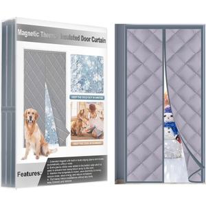 Magnetic Thermal Insulated Door Curtain,Automatic Closing Soundproof Temporary Door Cover,Hands Free Windproof Magnetic Screen Door,Keep Warm Winter&Cool Summer(32'' x 80'',Grey) (MML-001)