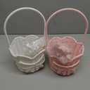 Youyole 2 Pcs Baby Shower Basket with Handle Woven Wicker Bow Wedding Basket for Treasure Storage Gathering Foraging Wedding Birthday Party Baby Shower, Pink White, 11" x 6"x 6"
