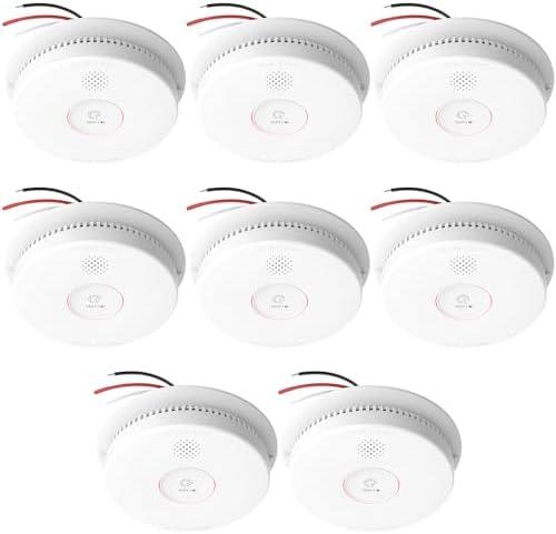 Hardwired Interconnected Smoke Detectors,Photoelectric Smoke Alarm with 9V Battery Backup,Test/Silence Button, Hard Wired Fire Alarm for Home GS562A 8pack