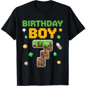 Birthday Boy Shirt 7th Birthday 7 Year Old Birthday Boy T-Shirt (Small, Black)