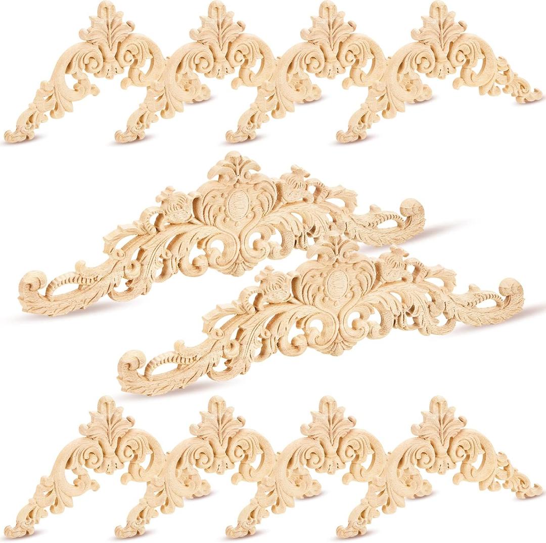 10 Pieces Wood Appliques and Onlays Wood Appliques for Furniture Decorative Wooden DIY Carved Onlay for Bed Door Cabinet Wardrobe Furniture Decoration(Small Size) (Delicate)