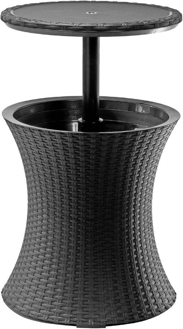 Keter Pacific Cool Bar Outdoor Patio Furniture and Hot Tub Side Table with 7.5 Gallon Beer and Wine Cooler, Dark Grey