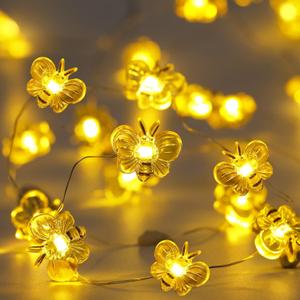 Mudder 2 Sets Honey Bee Fairy String Lights Battery Operated Bee String Light 10 ft 40 LED Bee Decorative Lights for Wedding Summer Party Indoor Outdoor Decoration