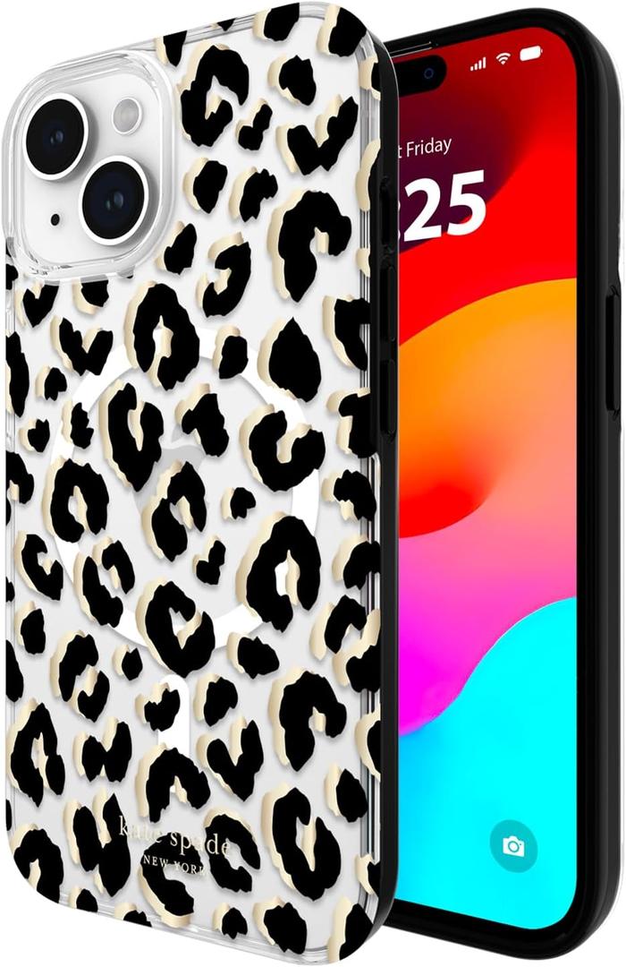 kate spade new york iPhone 15 Case / 14 / 13, Compatible with MagSafe - City Leopard Black