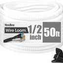 50 FT Wire Loom 1/2 Inch, Split Wire Loom Tubing Wire Conduit with Installation Tool, Flexible Wire Protector Tubing White