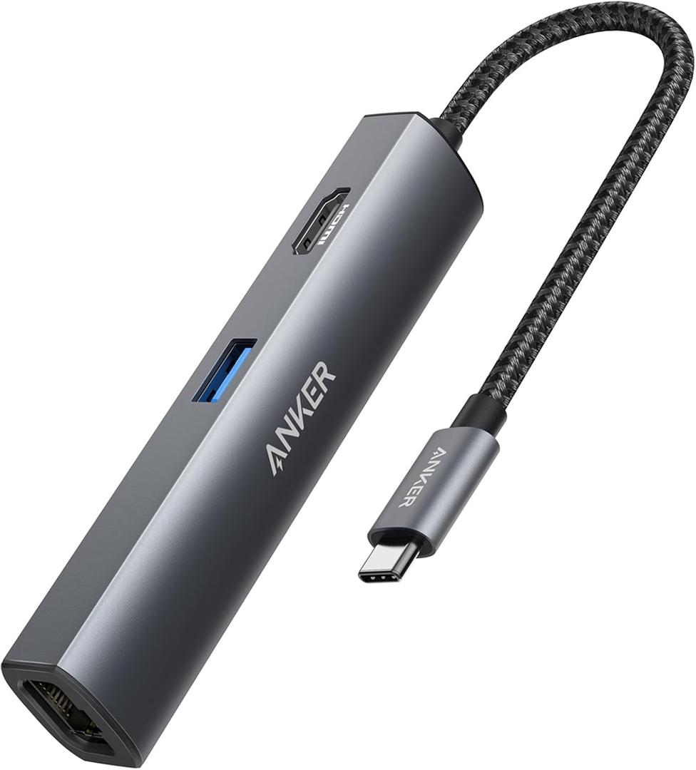 Anker USB C Hub Adapter, 5-in-1 USB C Adapter with 4K HDMI, Ethernet Port, 3 3.0 Ports, for MacBook Pro, iPad Pro, XPS, Pixelbook, and More