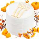 Festiva 200Pcs Gold Dessert Plates 6.3" with Forks 5"- Small Disposable Dessert/Cake/Appetizer Plates Plates- serve 100 guests include 100Plates 100Forks for Wedding Party&Thanksgiving&Christmas