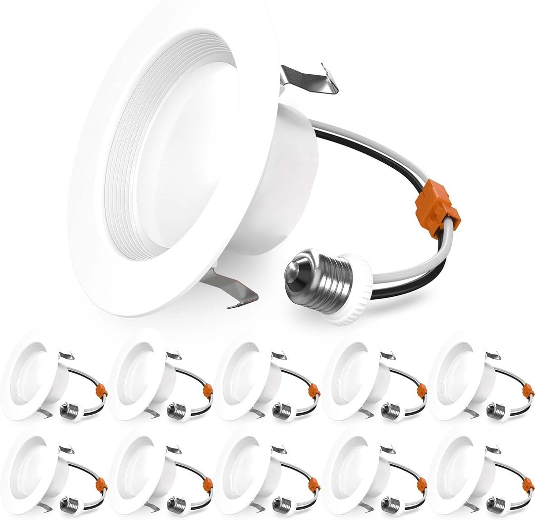 Sunco 10 Pack Retrofit LED Recessed Lighting 4 Inch, 3000K Warm White, Dimmable Can Lights, Baffle Trim, 11W=60W, 660 LM, Damp Rated - ETL.