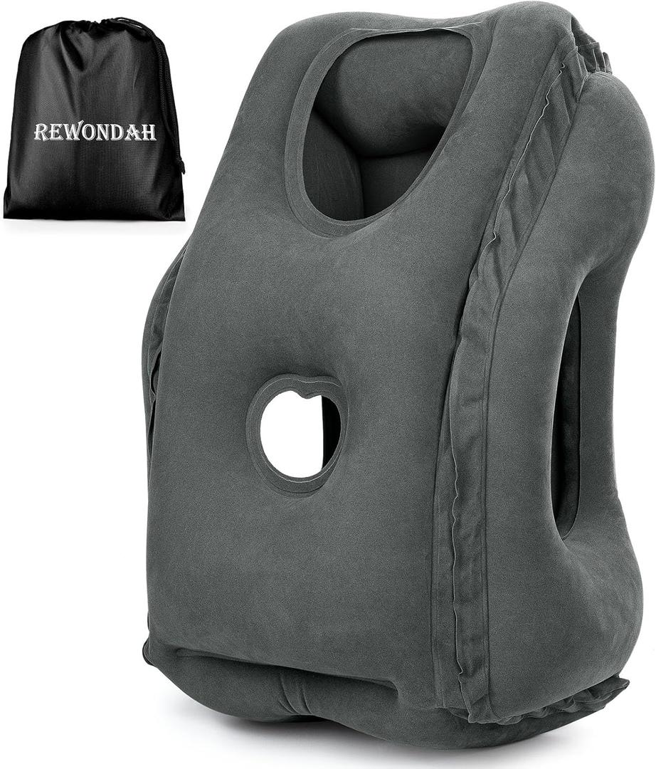 Rewondah Inflatable Travel Pillows for Airplanes | Airplane Pillow for Long Flight | Travel Plane Pillow for Airplanes Sleep Support | Blow up for Long Flights to Avoid Neck Pain (Dark Grey)