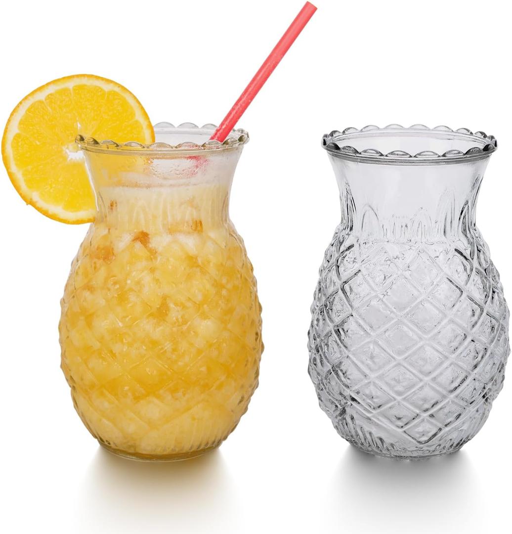 Cocktail Glasses, 20 Oz Pineapple Glasses Tropical Tiki Glassware Glass Cups for Cocktails, Drinking Glasses for Wine, Juice, Milk, Water, Bar, Party, Wedding (Set of 2)